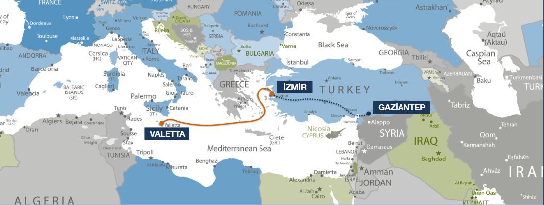 Gaziantep, Turkey - Valleta, Malta